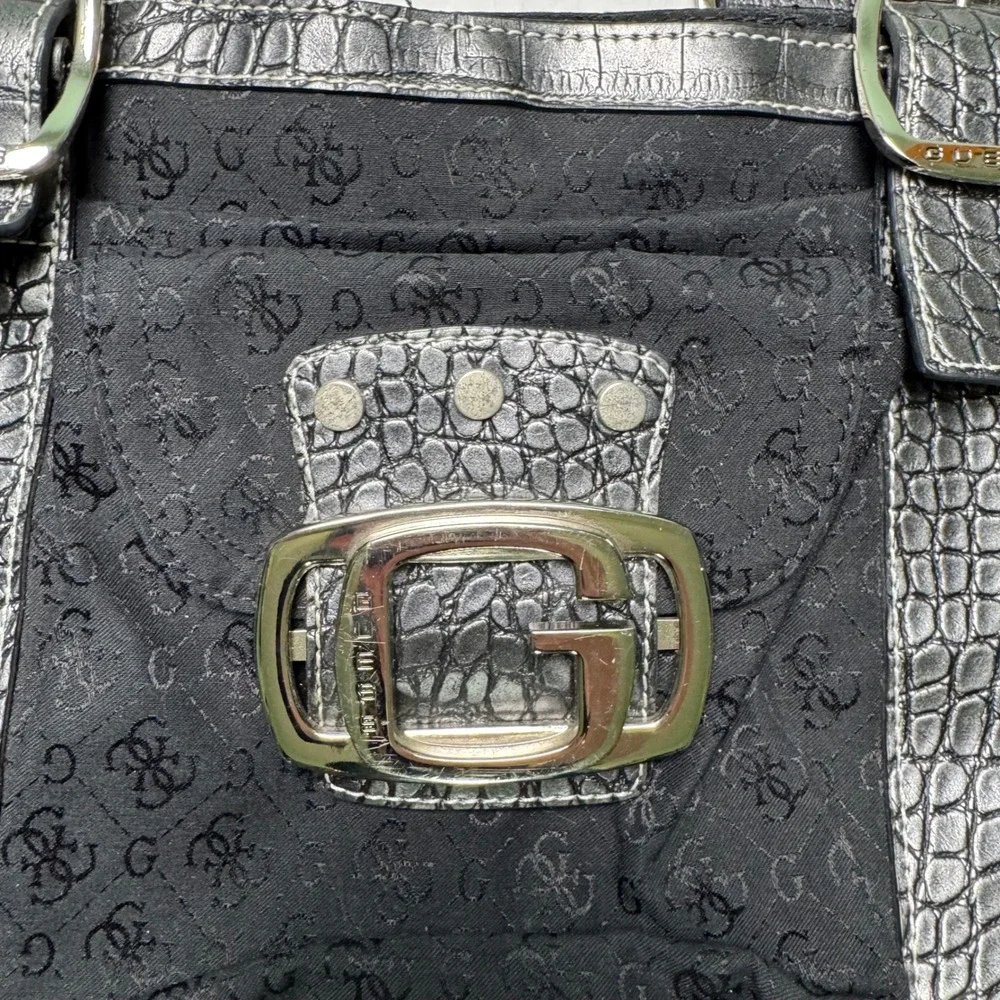 Vintage Y2K Guess Monogram Shoulder Tote Bag Rocker Glam Grunge Indie Sleaze - Picture 3 of 8